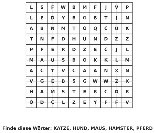 Kinder Wörter Suche - Rätsel Spaß für Kinder